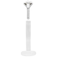 Silbernes Labret mit kristallklarem Stein und Bioplast Schaft auf weißem Hintergrund