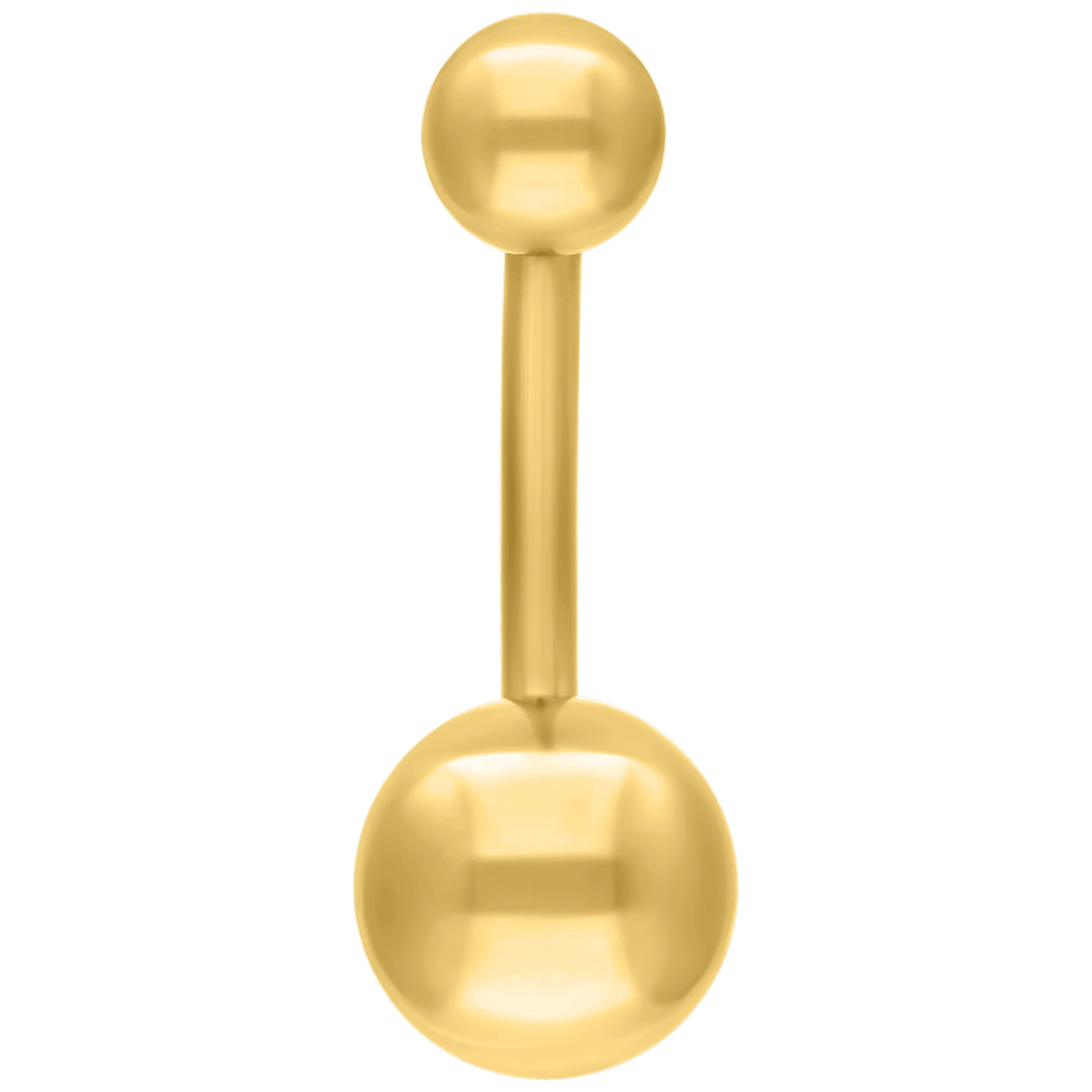 Goldenes Titan Bauchnabelpiercing Goldenes Titan Bananabell mit Außengewinde auf weißem Hintergrund