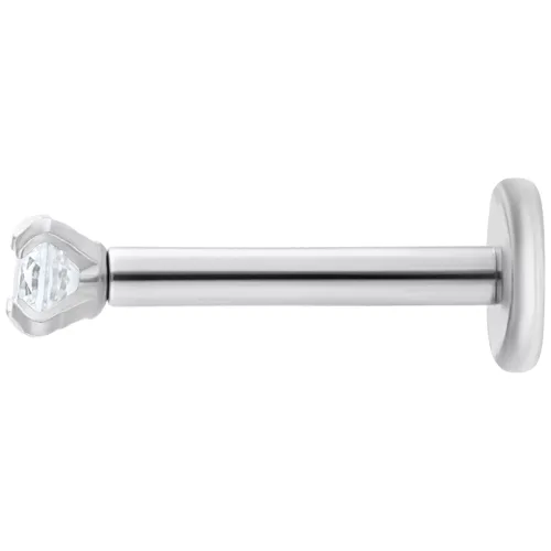 Silbernes Labret mit rundem, klarem Kristall auf weißem Hintergrund
