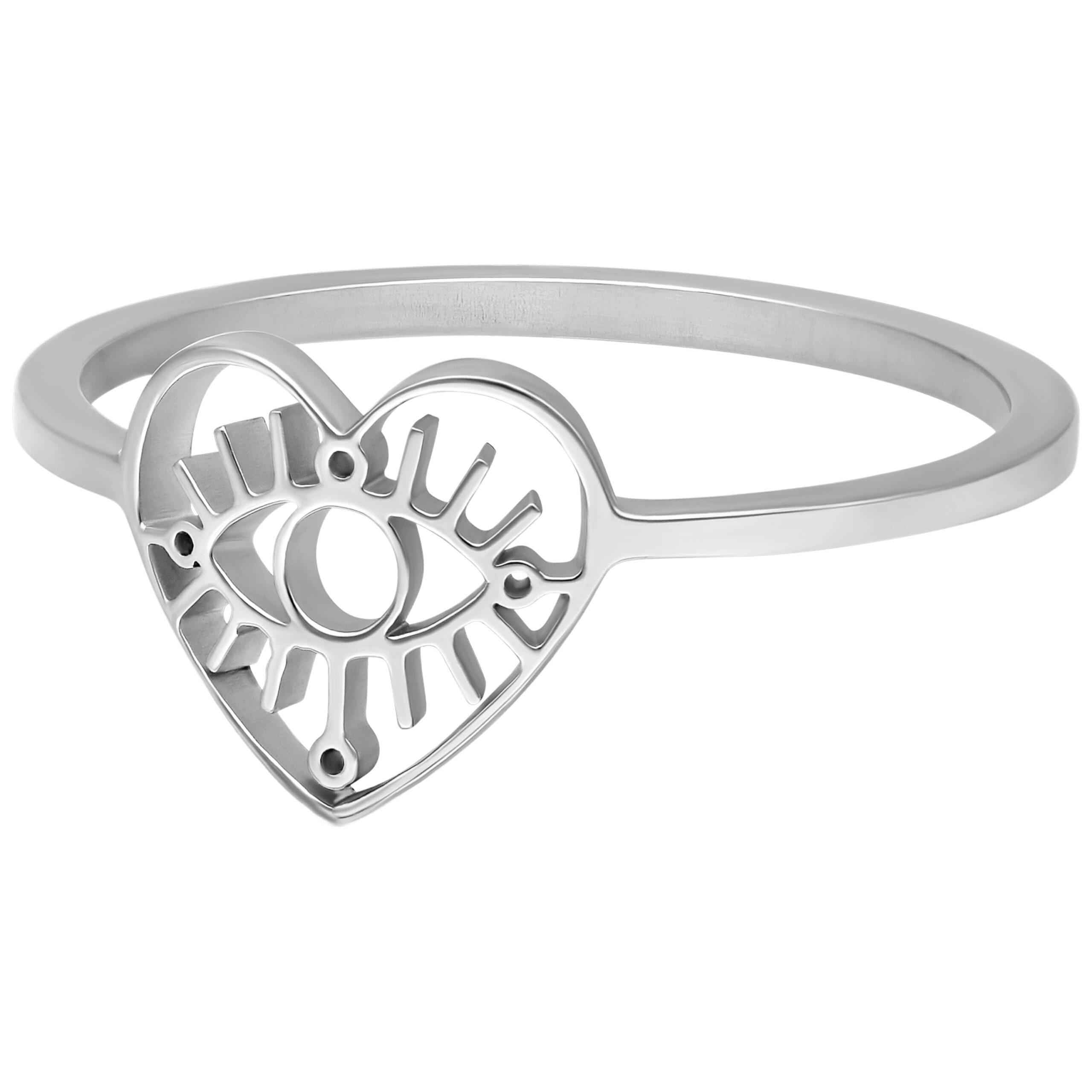 Silberner Eye Ring 17,0 mm von Wildcat Silberner Eye Ring in Herzform aus Chirurgenstahl 316L auf weißem Hintergrund