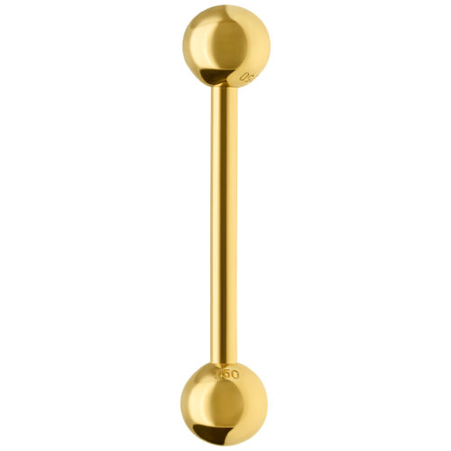 Glänzender 18K Gold Barbell, Länge 14,0 mm, auf weißem Hintergrund
