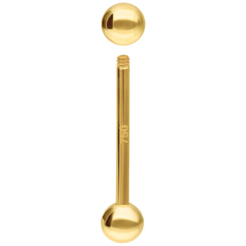 Goldene 18K Barbell mit 14,0 mm Länge und Außengewinde auf weißem Hintergrund