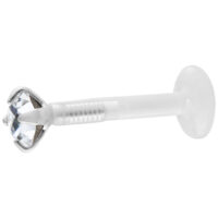 Edler Micro Labret mit Kristall Silberner Micro Labret mit kristallklarem Stein auf weißem Hintergrund