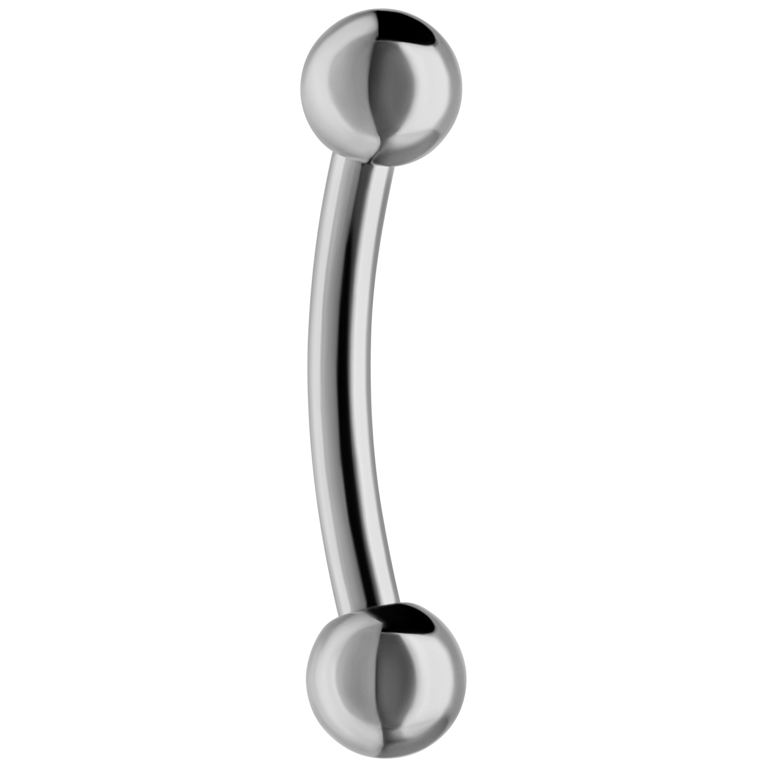 Silbernes Titan Micro Bananabell Piercing Geschwungenes silbernes Titan Bananabell mit Kugeln auf weißem Hintergrund