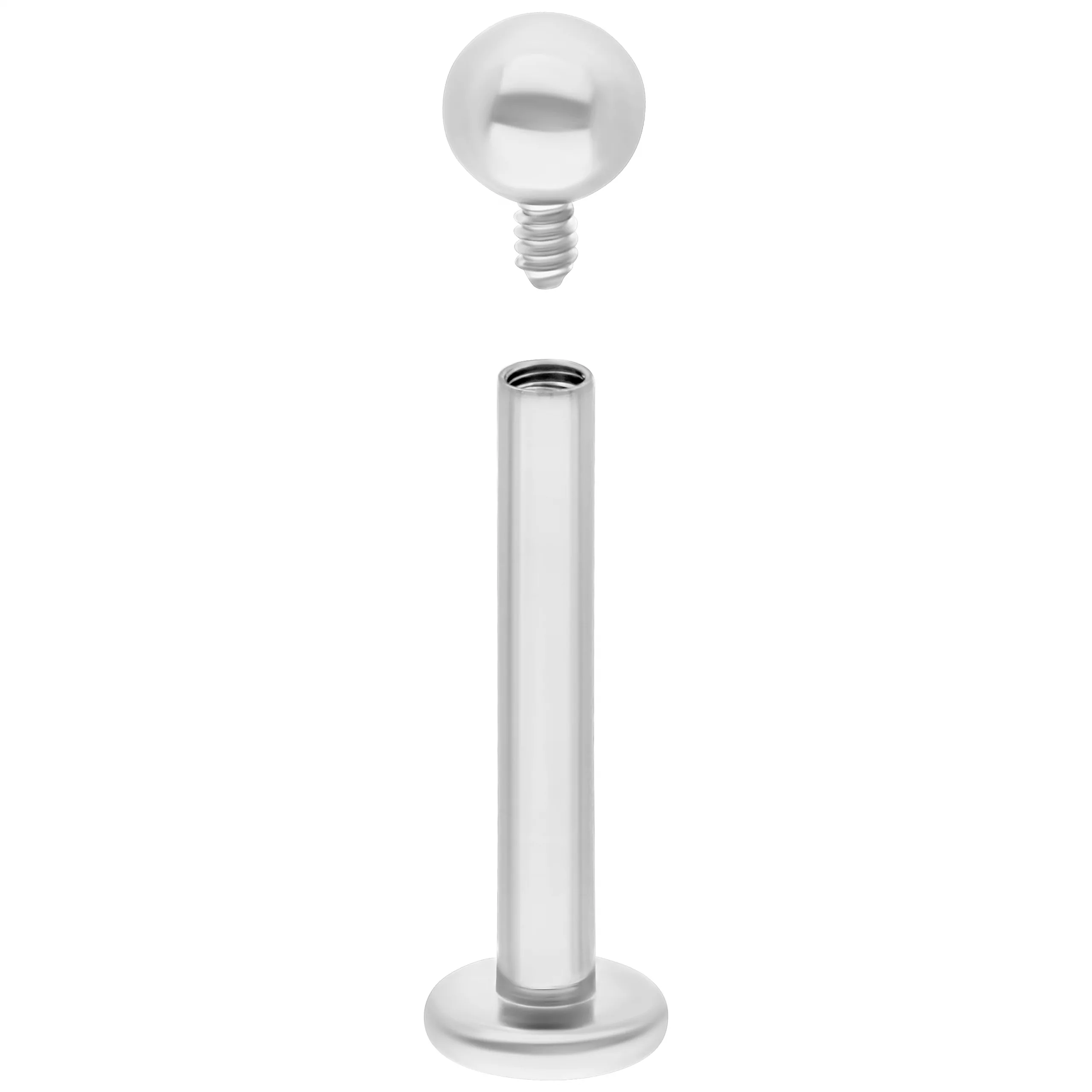 Silbernes Titan Labret mit Innengewinde Silbernes Titan Labret mit Innengewinde auf weißem Hintergrund
