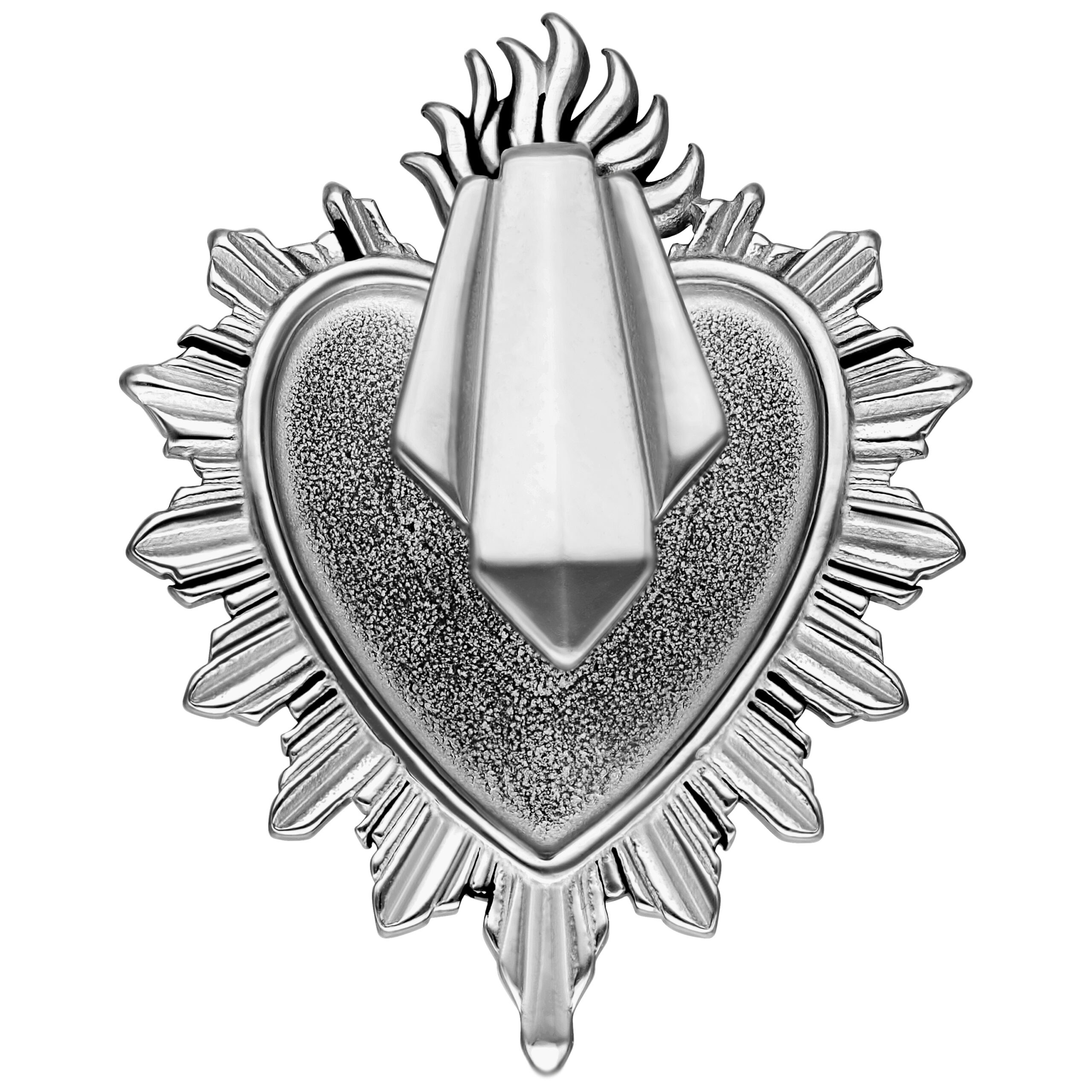 Sacred Heart Cuffs in Silber aus Chirurgenstahl Silberne Sacred Heart Ohrgewichte aus Chirurgenstahl auf weißem Hintergrund