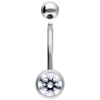 Bananabell Silber mit klarem Kristall, 12 mm Bauchnabelpiercing aus silberfarbenem Metall mit klarem Kristall, Länge 12 mm
