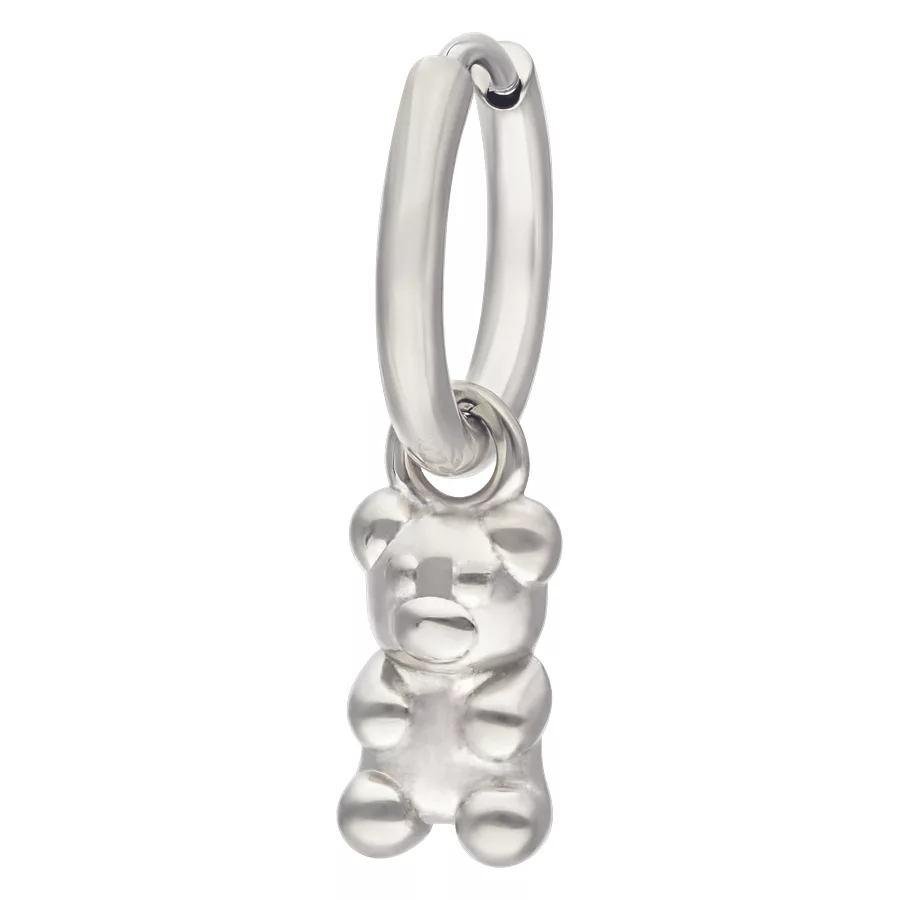 Silberne Gummi Bär Ohrringe aus Edelstahl Silberner Gummi Bär Ohrring aus Chirurgenstahl 316L auf weißem Hintergrund