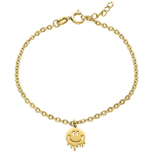Goldenes Armband mit Smiley-Anhänger auf weißem Hintergrund