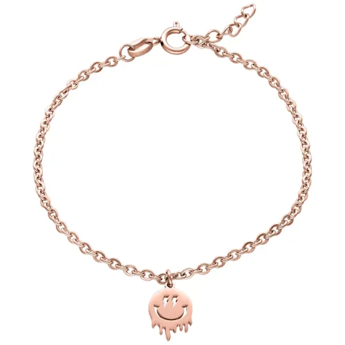 Roségoldenes Armband mit Smiley-Anhänger auf weißem Hintergrund
