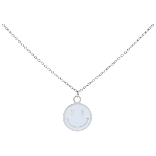 Little White Smiley Necklace - Silvercoloured Metal