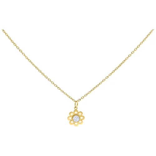 Goldene Kette mit blumenförmigem Kristallanhänger auf weißem Hintergrund