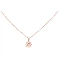 Roségoldene Crystal Flower Kette von Wildcat Roségoldene Kette mit Blütenanhänger und klarem Kristall auf weißem Hintergrund