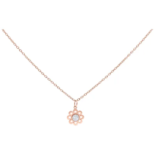 Roségoldene Kette mit Blütenanhänger und klarem Kristall auf weißem Hintergrund