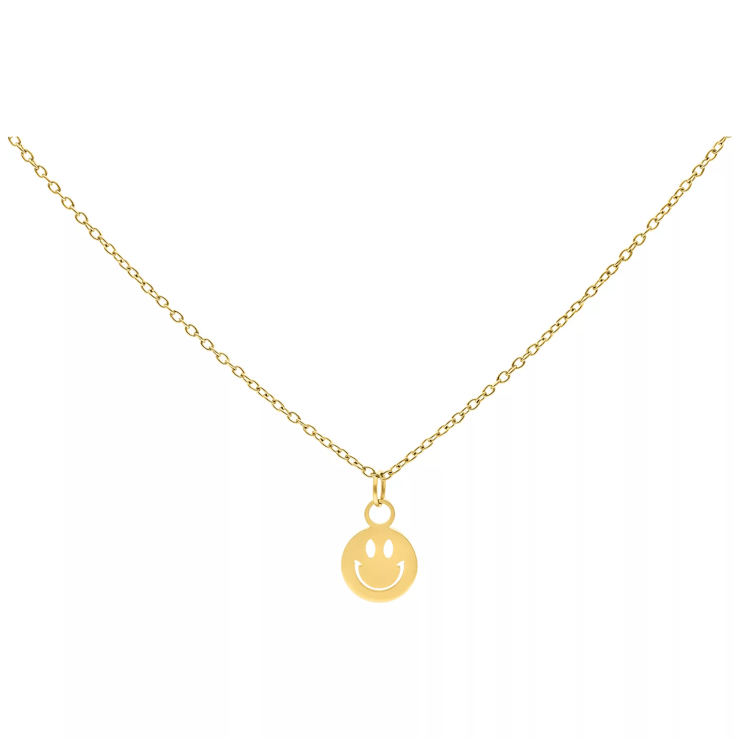 Goldene Kette mit Smiley-Anhänger auf weißem Hintergrund