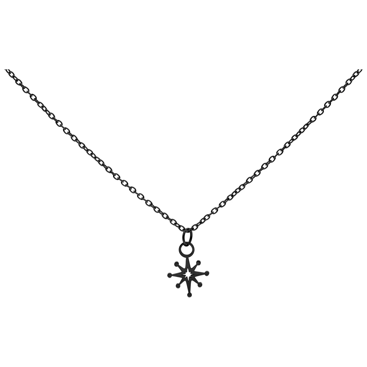 Schwarze Polar Star Kette aus Chirurgenstahl 316L vor weißem Hintergrund