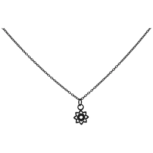 Schwarze Kette mit Sonnenblumenanhänger aus Chirurgenstahl auf weißem Hintergrund