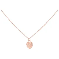 Monstera Blatt Kette Roségold 50 cm Kette mit Monstera Blatt Anhänger in Roségold auf weißem Hintergrund