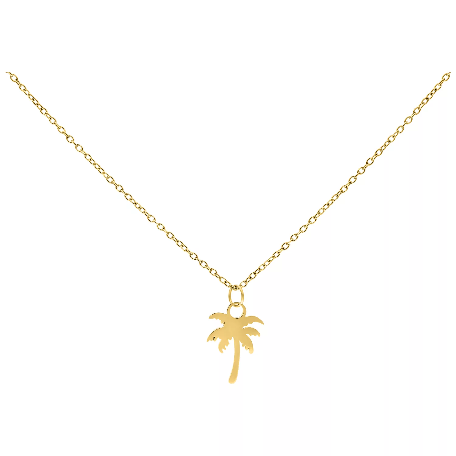 Goldene Kette mit Palmenanhänger auf weißem Hintergrund, 50 cm lang