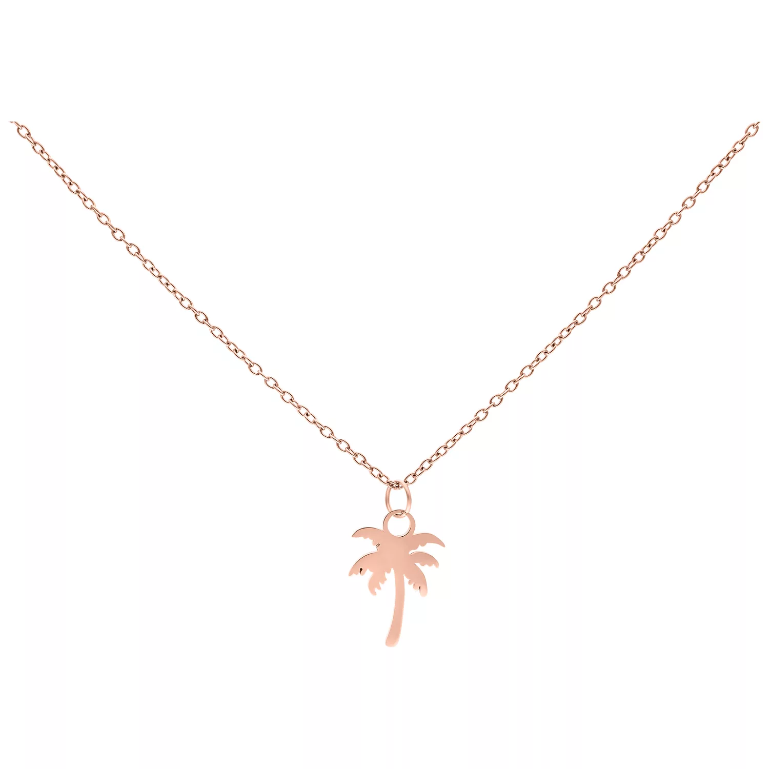 Roségoldene Kette mit Palmenanhänger auf weißem Hintergrund
