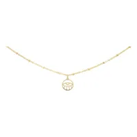 Goldene Fußkette mit Eye-Anhänger Filigrane goldene Fußkette mit Eye-Anhänger auf weißem Hintergrund