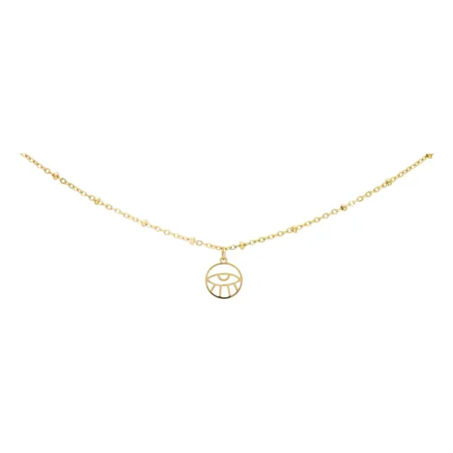Filigrane goldene Fußkette mit Eye-Anhänger auf weißem Hintergrund