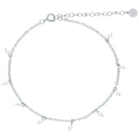 Elegantes Little Pearl Fußkettchen in Silber Silbernes Fußkettchen mit weißen Perlen auf weißem Hintergrund