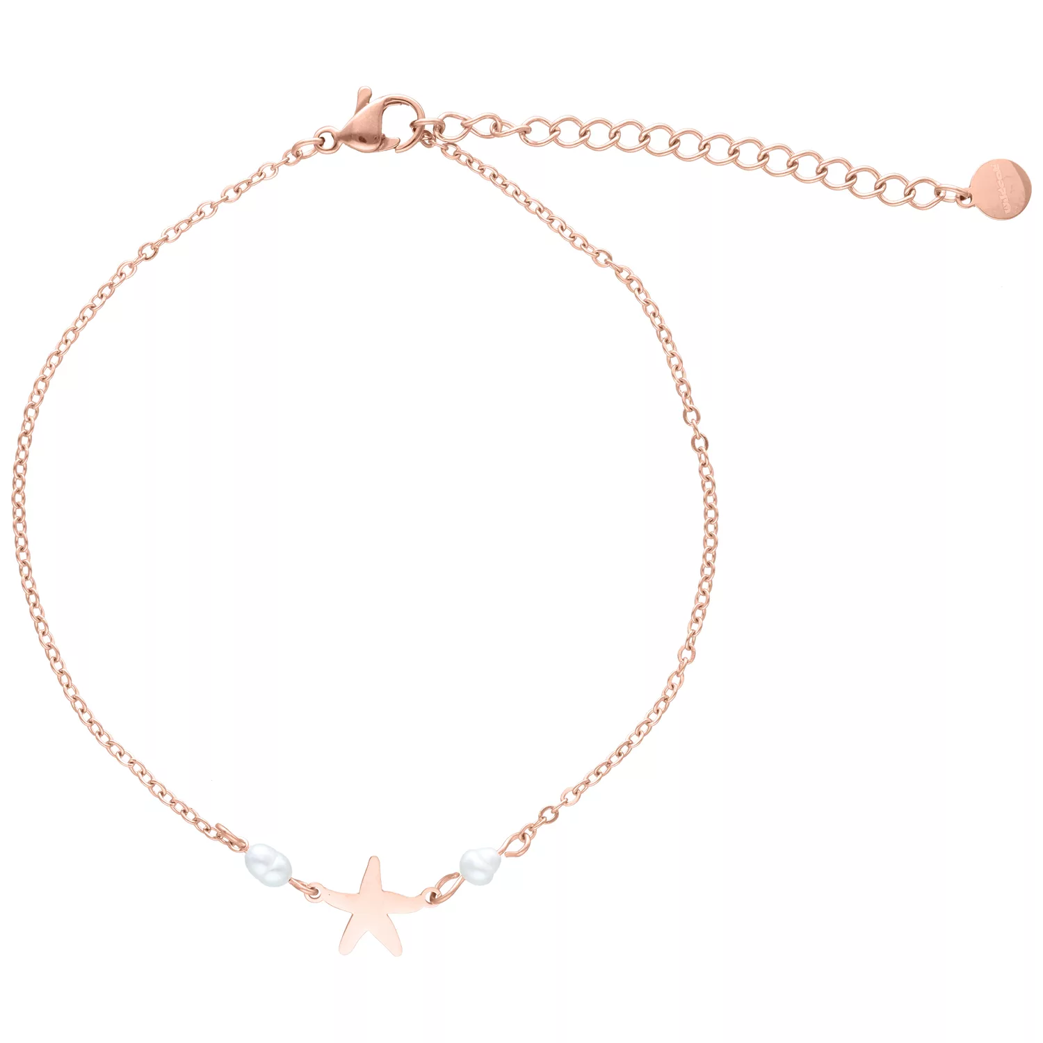 Roségold Starfish Fußkettchen mit Perlen Fußkettchen in Roségold mit Seestern-Anhänger und Perlen auf weißem Hintergrund