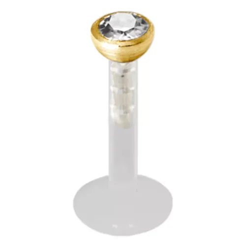 Goldenes Push-fit Labret mit klarem Kristall auf weißem Hintergrund