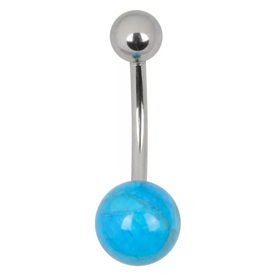 Soul Bananabell Titan 1,6 mm 10,0 mm Blau Silbernes Bauchnabelpiercing mit blauem Stein, Titan, auf weißem Hintergrund