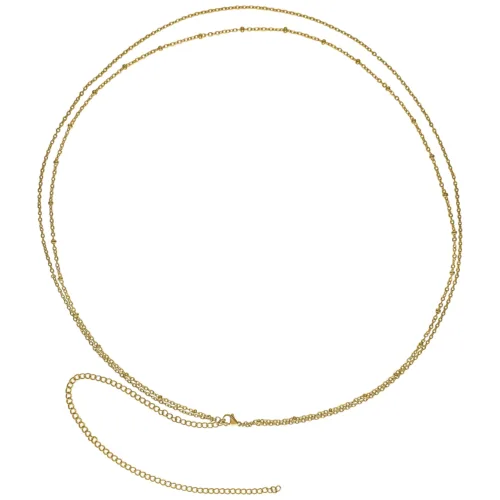 Zweireihige goldene Bauchketten aus Chirurgenstahl auf weißem Hintergrund