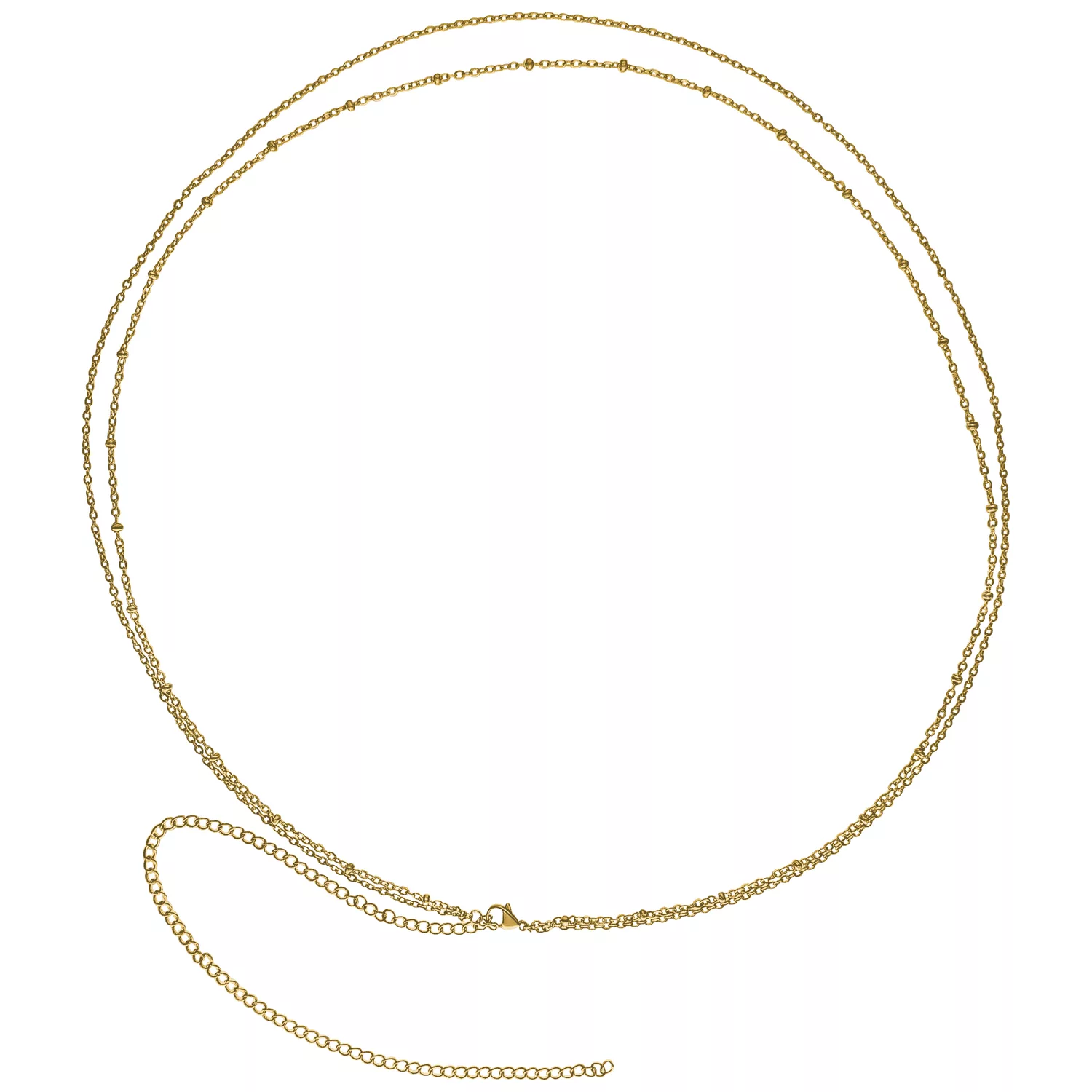 Doppelte Bauchketten - Goldene Farbe Zweireihige goldene Bauchketten aus Chirurgenstahl auf weißem Hintergrund