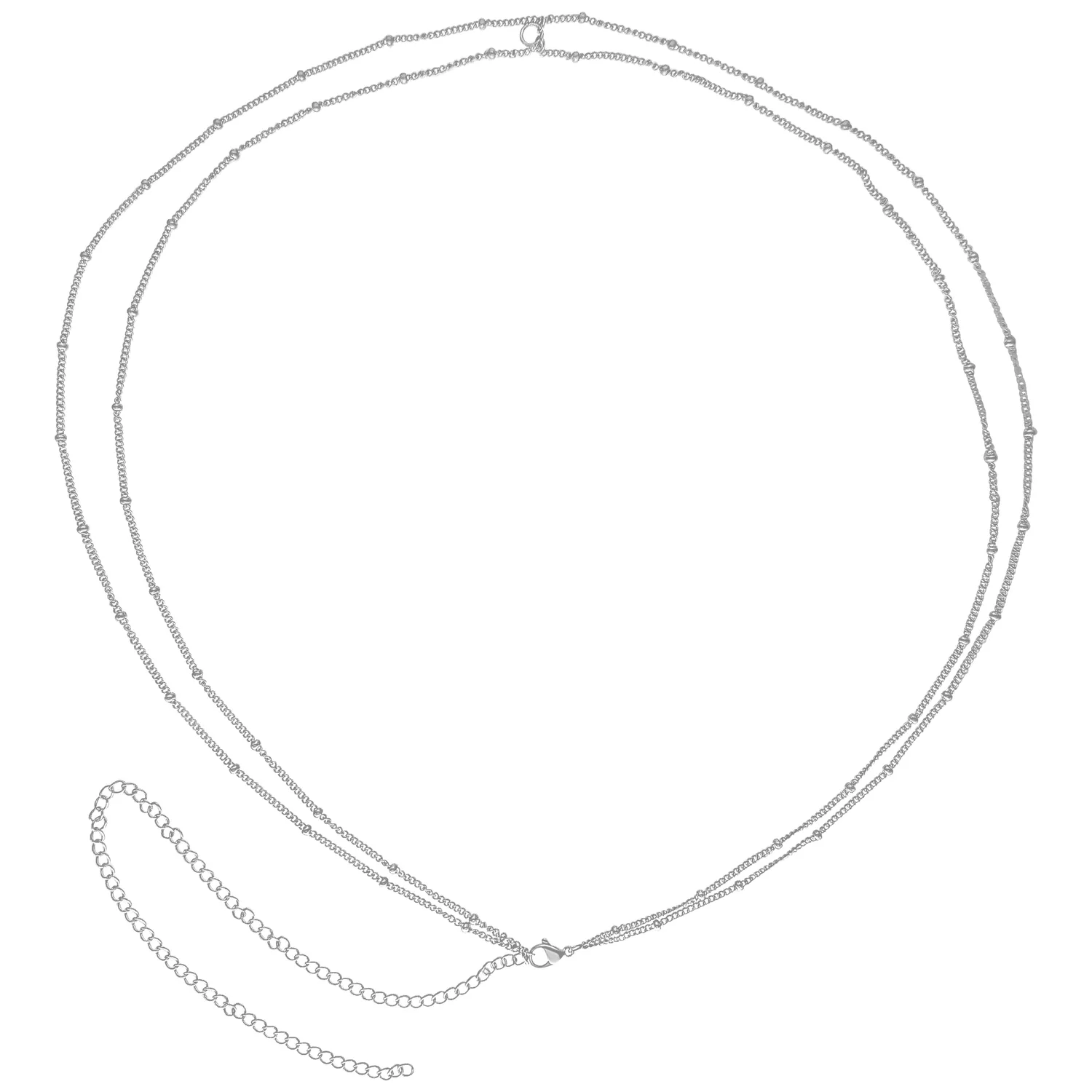 Silberne Bauchkette aus Chirurgenstahl Silberne Bauchkette aus Chirurgenstahl 316L auf weißem Hintergrund