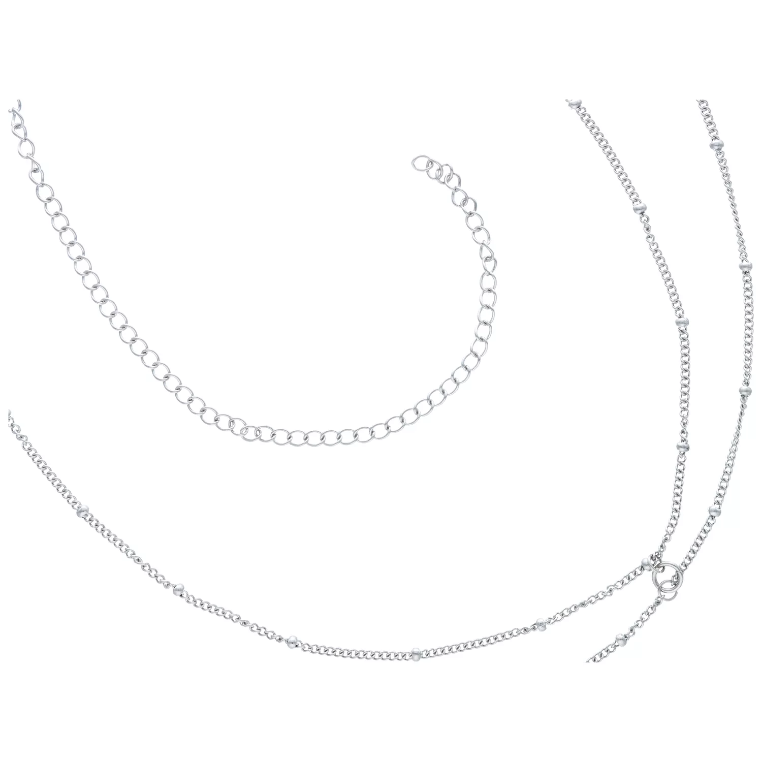 Silberne Bauchkette aus Chirurgenstahl Silberne Connected Satellite Belly Chain aus Chirurgenstahl 316L auf weißem Hintergrund