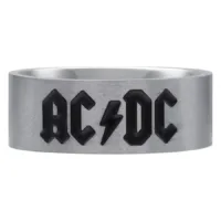 Silberner ACDC Logo Ring aus Stahl Silberner Ring mit schwarzem ACDC Logo auf weißem Hintergrund