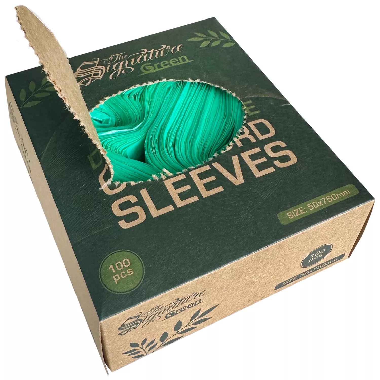 Biologisch abbaubare Clipcord Sleeves 50x750mm Grüne biologisch abbaubare Clipcord Sleeves in Kartonverpackung