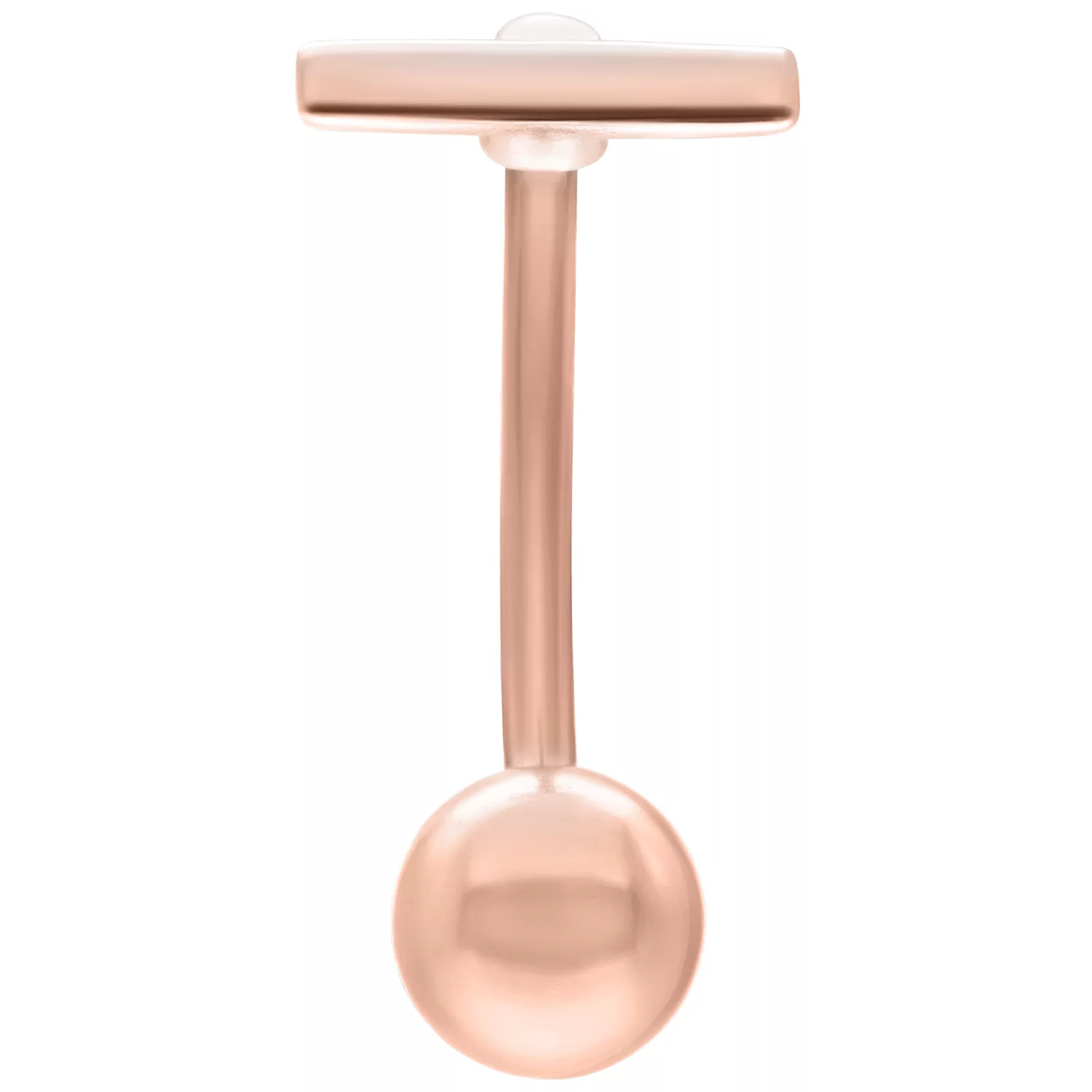 Roségoldenes Bar Micro Bananabell 1,6 mm Roségoldenes Bananabell mit 1,6 mm Stärke und 12 mm Länge auf weißem Hintergrund
