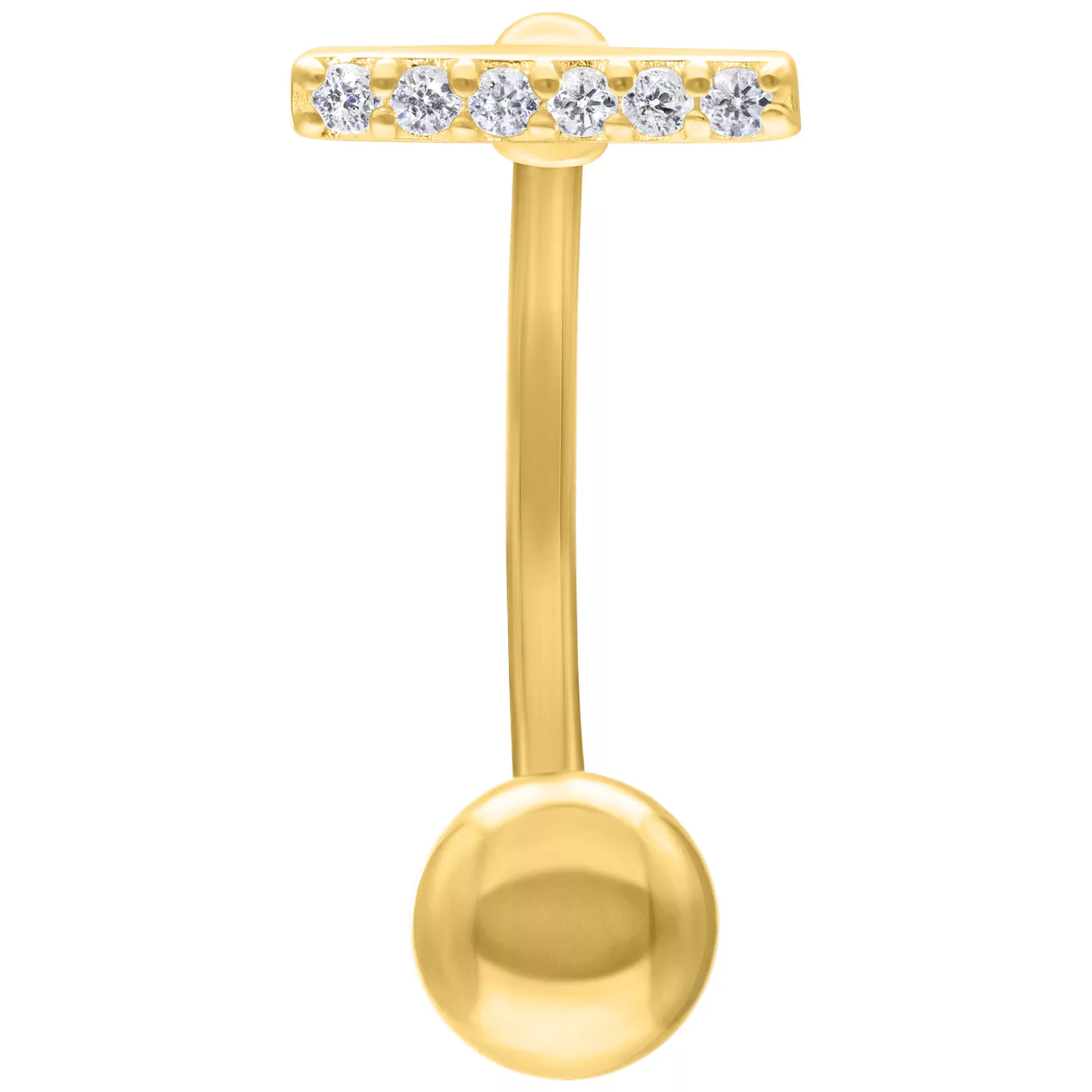 Goldenes Crystal Bar Micro Bananabell 1,6mm Goldenes Bananabell mit Kristallen auf weißem Hintergrund