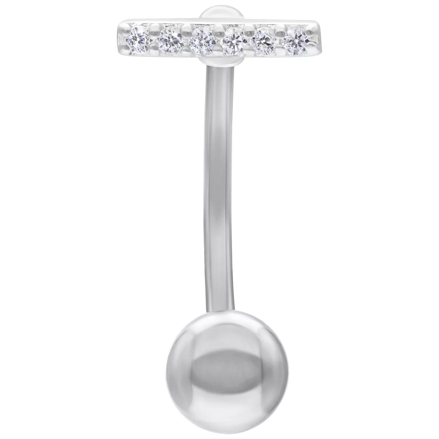 Crystal Bar Micro Bananabell in Silber Silbernes Micro Bananabell mit Kristallen auf weißem Hintergrund
