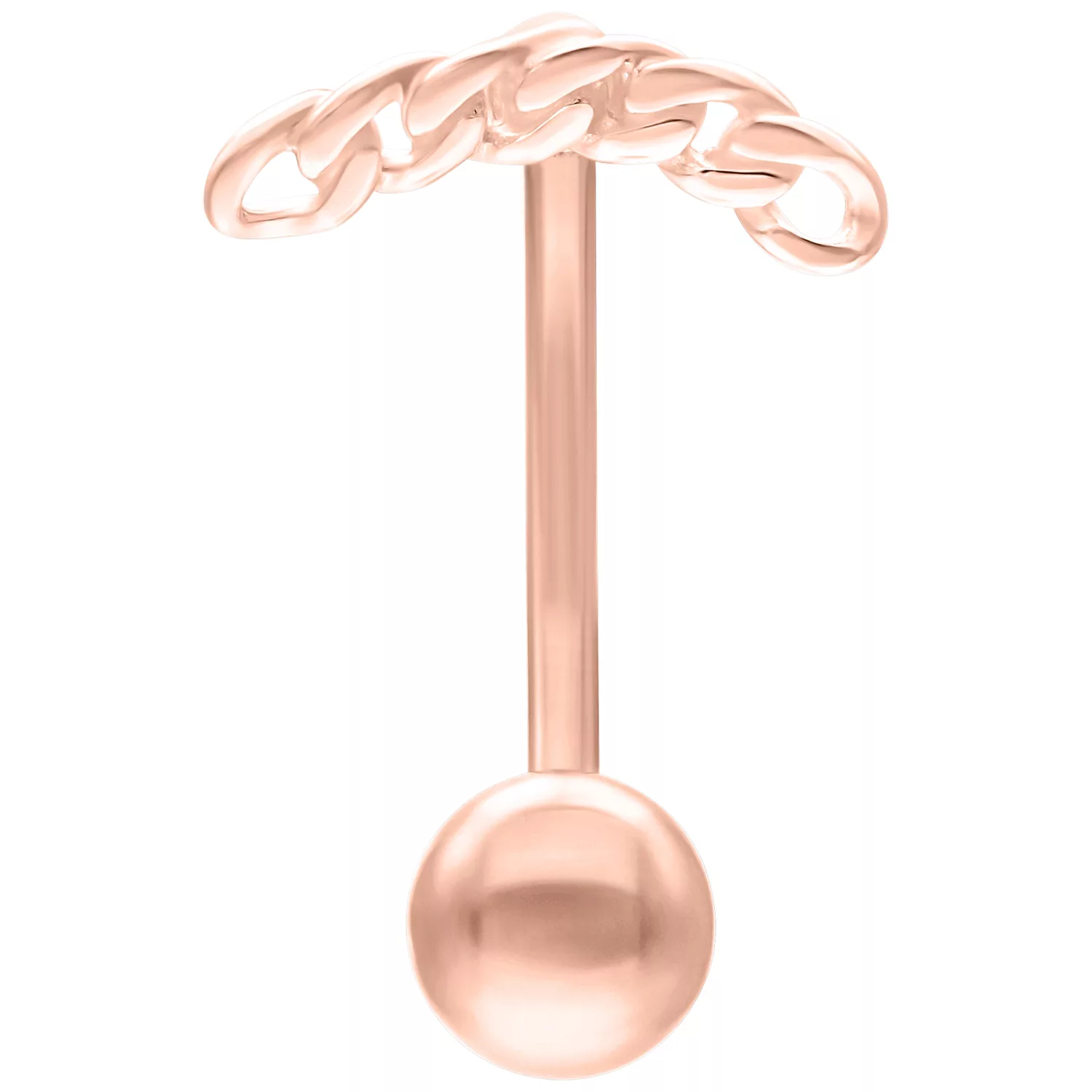 Roségold Chain Links Micro Bananabell, 1,2 mm Roségoldenes Micro Bananabell mit Kettenstruktur, 1,2 mm Stärke, 8,0 mm Länge