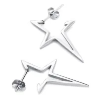 Silberne Stern-Ohrstecker aus Chirurgenstahl Zwei silberne Stern-Ohrstecker aus Chirurgenstahl auf weißem Hintergrund