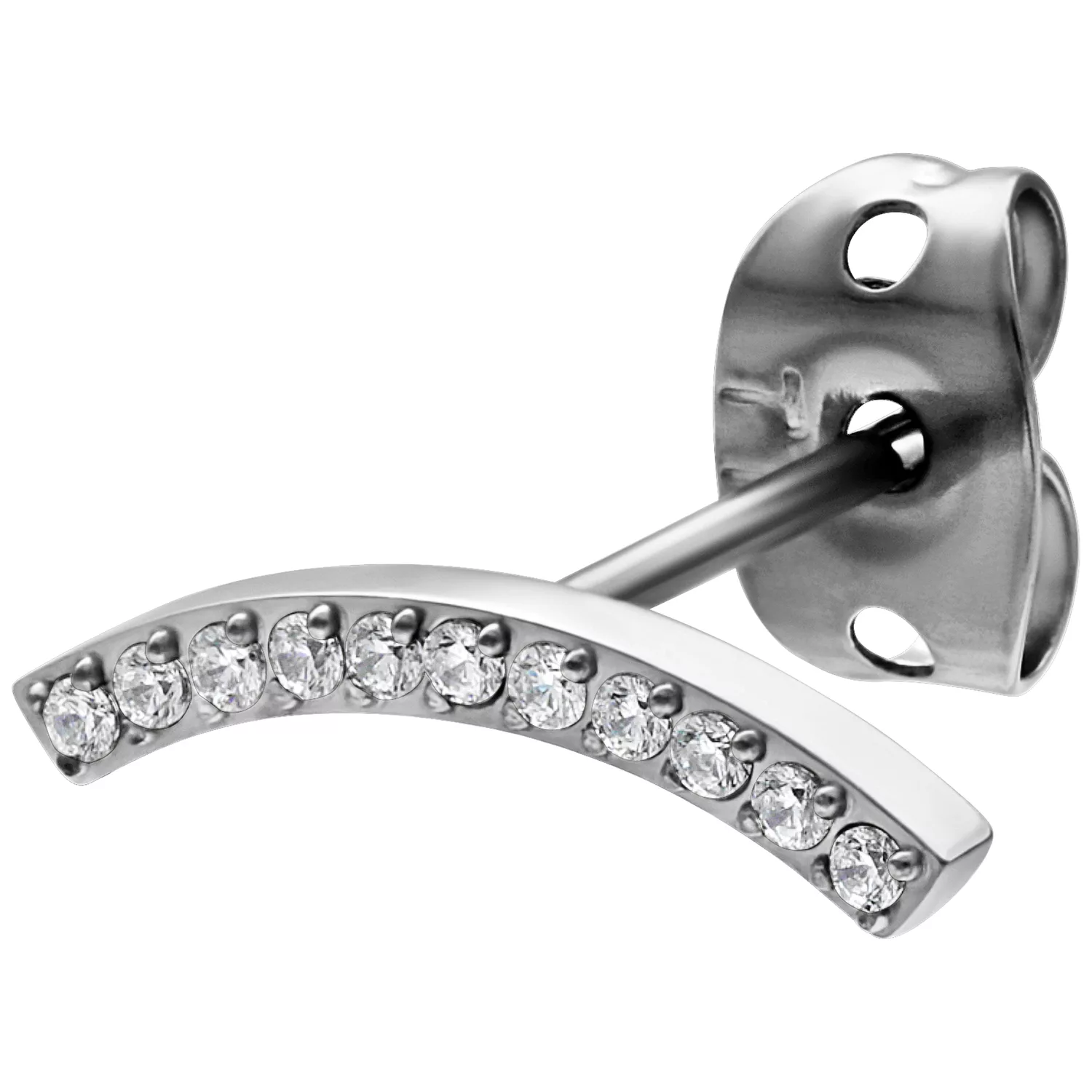 Silberne Crystal Arch Ohrstecker mit Kristallen Silberfarbener Ohrstecker mit gebogenem Design und klaren Kristallen