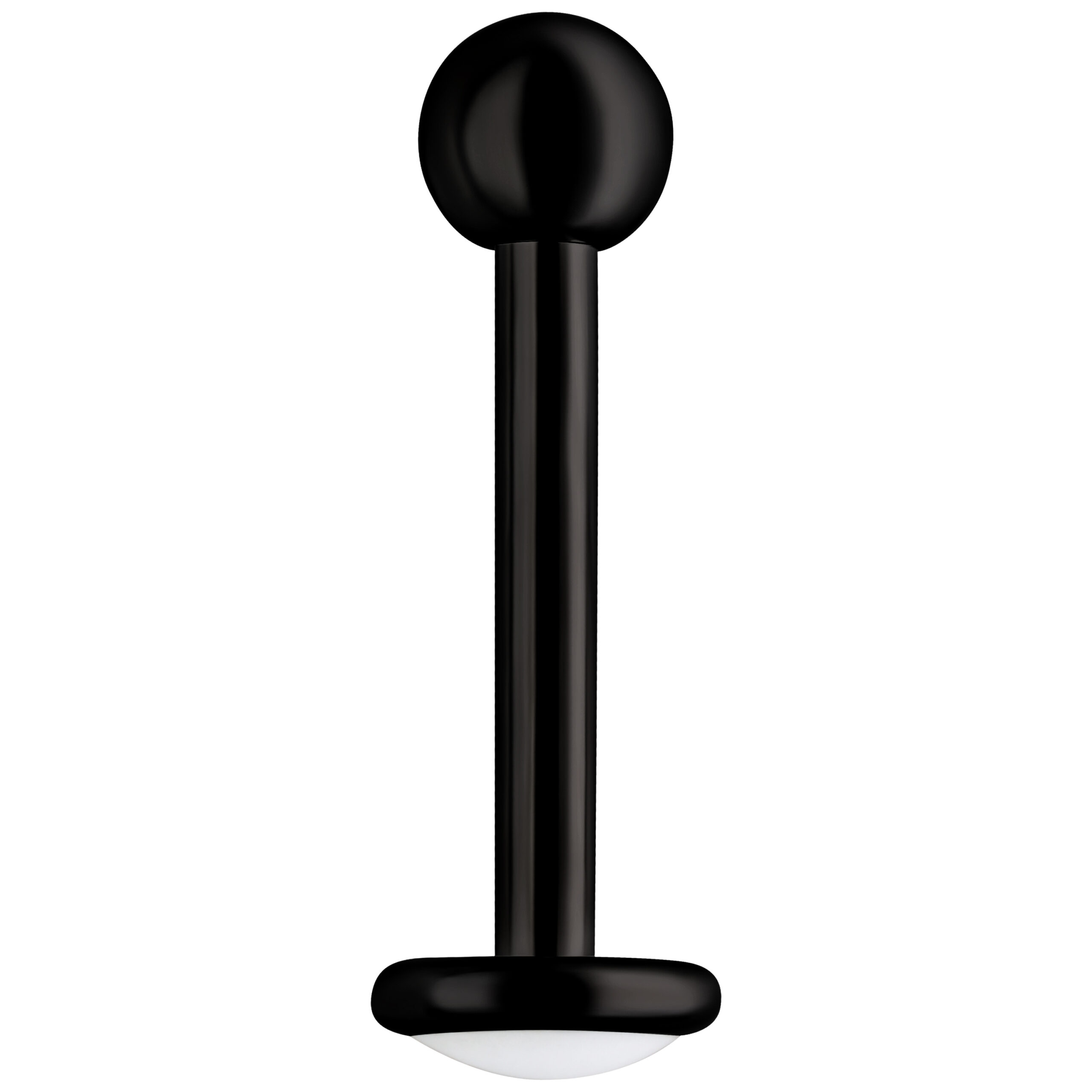 Schwarzes Titan Labret Piercing 1,2 mm Stärke Schwarzes Labret Piercing aus Titan mit Außengewinde auf weißem Hintergrund