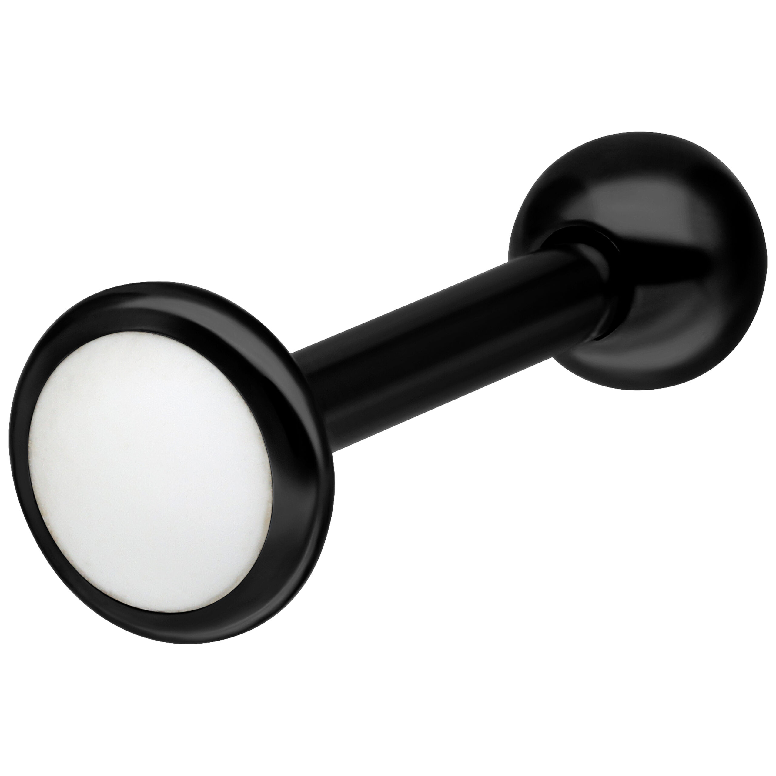 Schwarzes Titan Labret mit weißer Kugel Schwarzes Titan Labret mit weißer Kugel auf weißem Hintergrund