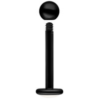 Schwarzes Titan Labret mit Außengewinde Schwarzes Titan Labret mit Außengewinde, Kugel und flache Platte auf weißem Hintergrund
