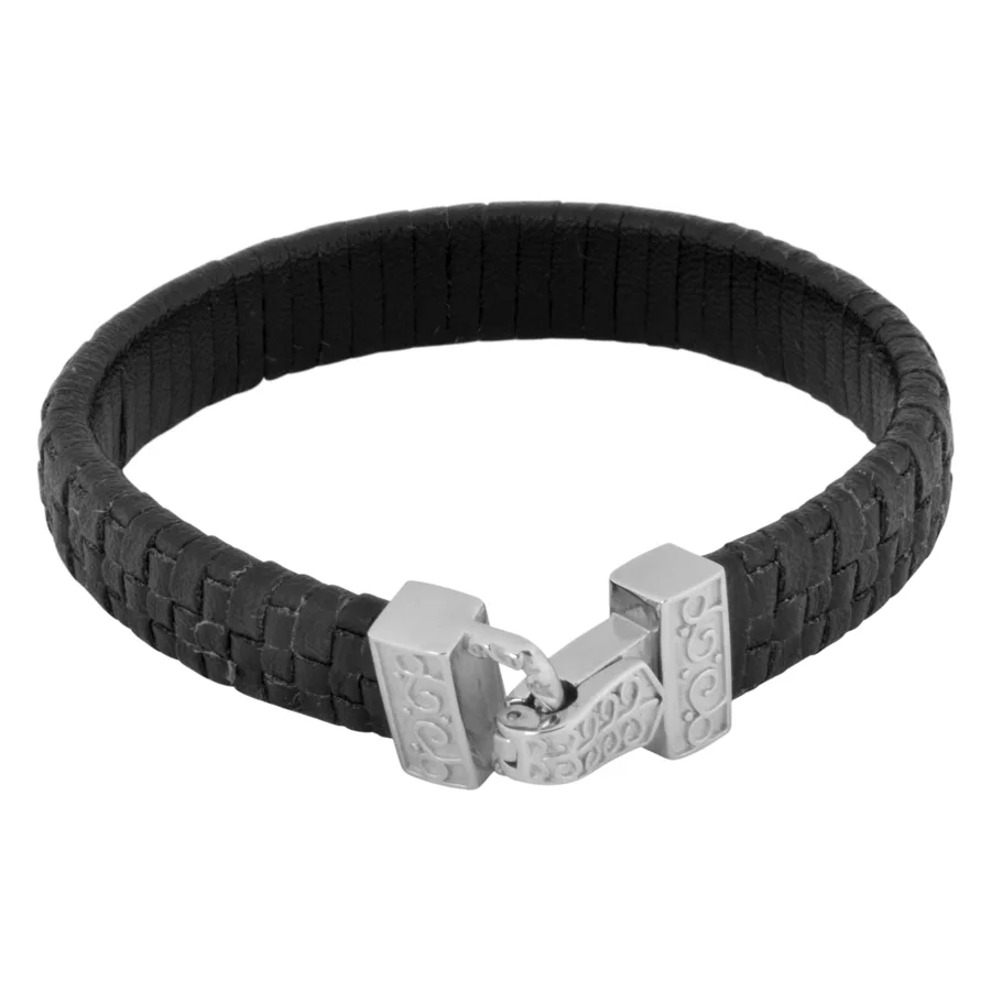 Schwarzes Lederarmband mit Stahlverschluss