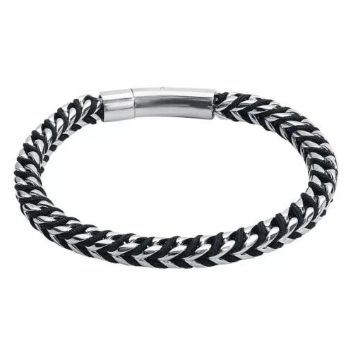 Schwarzes und silbernes Armband aus Nylon und Chirurgenstahl 316L