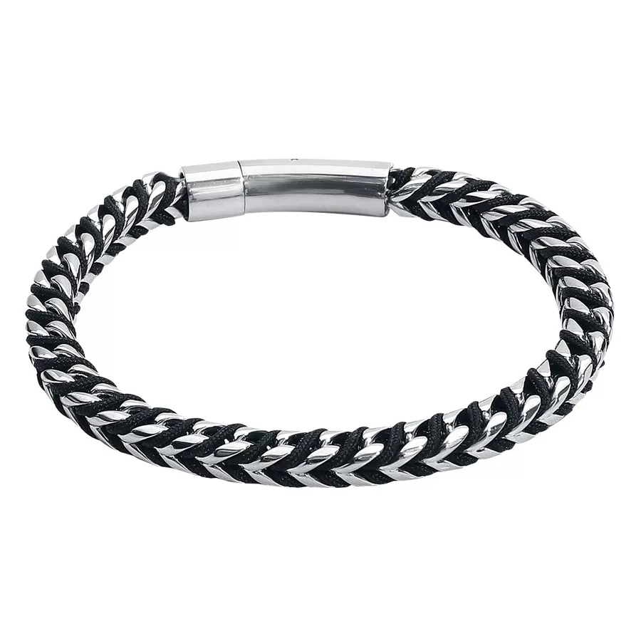 Viper Armband aus Nylon und Stahl Schwarzes und silbernes Armband aus Nylon und Chirurgenstahl 316L