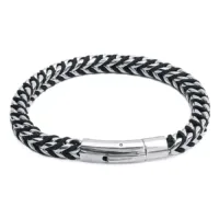 Viper Armband aus Nylon und Chirurgenstahl Schwarzes und silbernes Armband aus Nylon mit Edelstahlverschluss auf weißem Hintergrund