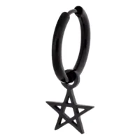 Schwarze Pentagramm-Ohrringe aus Edelstahl Schwarzer Ohrring mit Pentagramm-Anhänger auf weißem Hintergrund